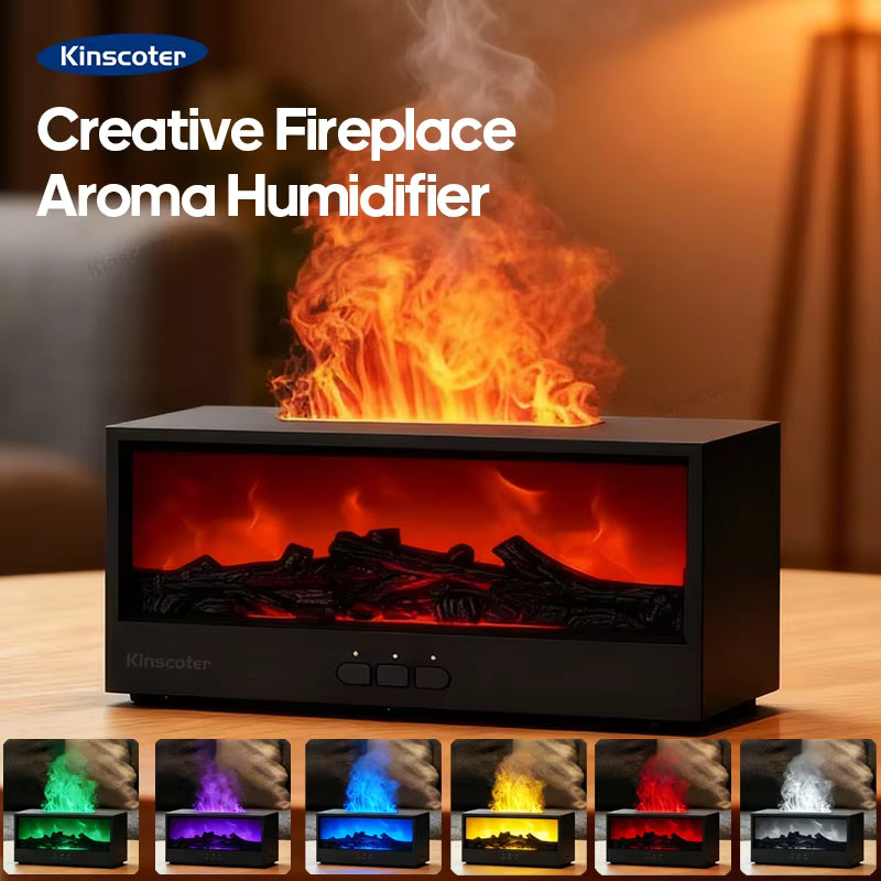 Luxury Flame Aroma Diffuser | Fireplace Effect Humidifier with Ambient Night Light for Homes, Cafes, Spas & Clinics