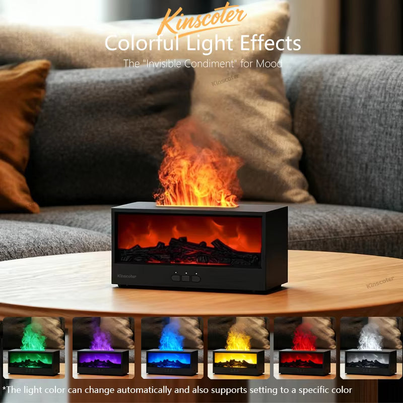 Luxury Flame Aroma Diffuser | Fireplace Effect Humidifier with Ambient Night Light for Homes, Cafes, Spas & Clinics