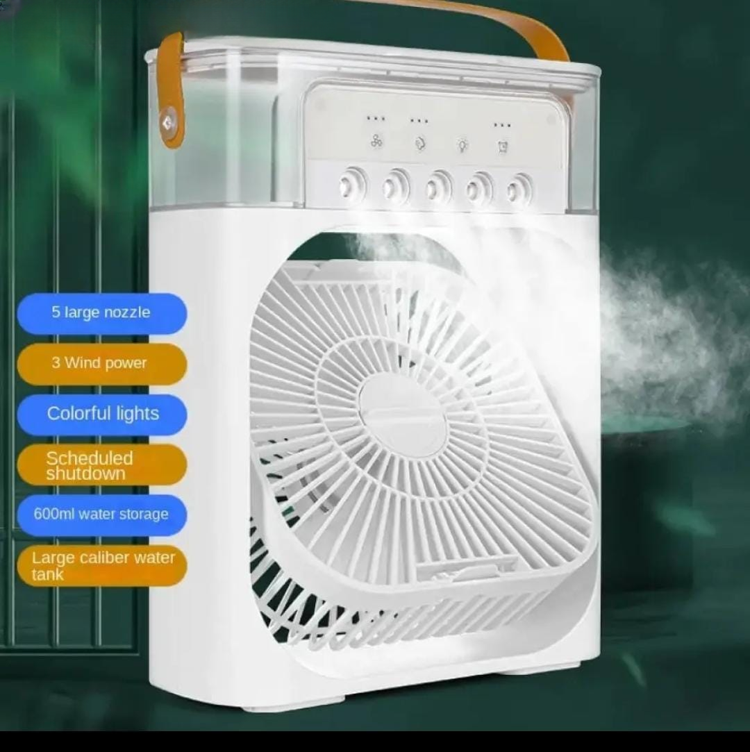10-Inch Desktop Water Mist Fan – Portable Humidifier Air Cooler with 5-Hole Spray, 3 Speed Modes, and LED Night Light (Not Rechargeable)