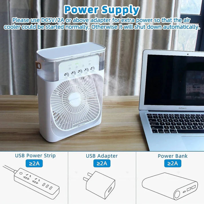 10-Inch Desktop Water Mist Fan – Portable Humidifier Air Cooler with 5-Hole Spray, 3 Speed Modes, and LED Night Light (Not Rechargeable)