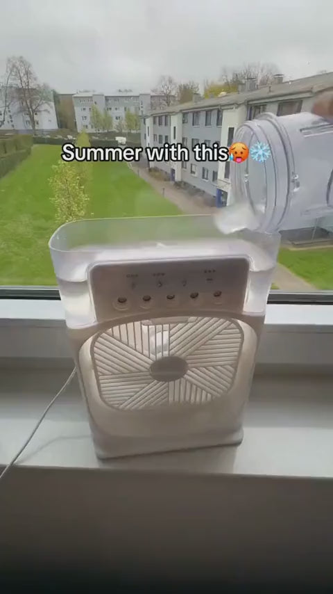 10-Inch Desktop Water Mist Fan – Portable Humidifier Air Cooler with 5-Hole Spray, 3 Speed Modes, and LED Night Light (Not Rechargeable)