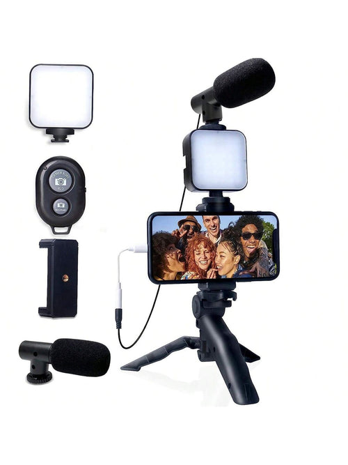 AY-49 Vlogging Kit | Portable Video Recording Setup with LED Light, Shotgun Mic & Flexible Tripod without Remote