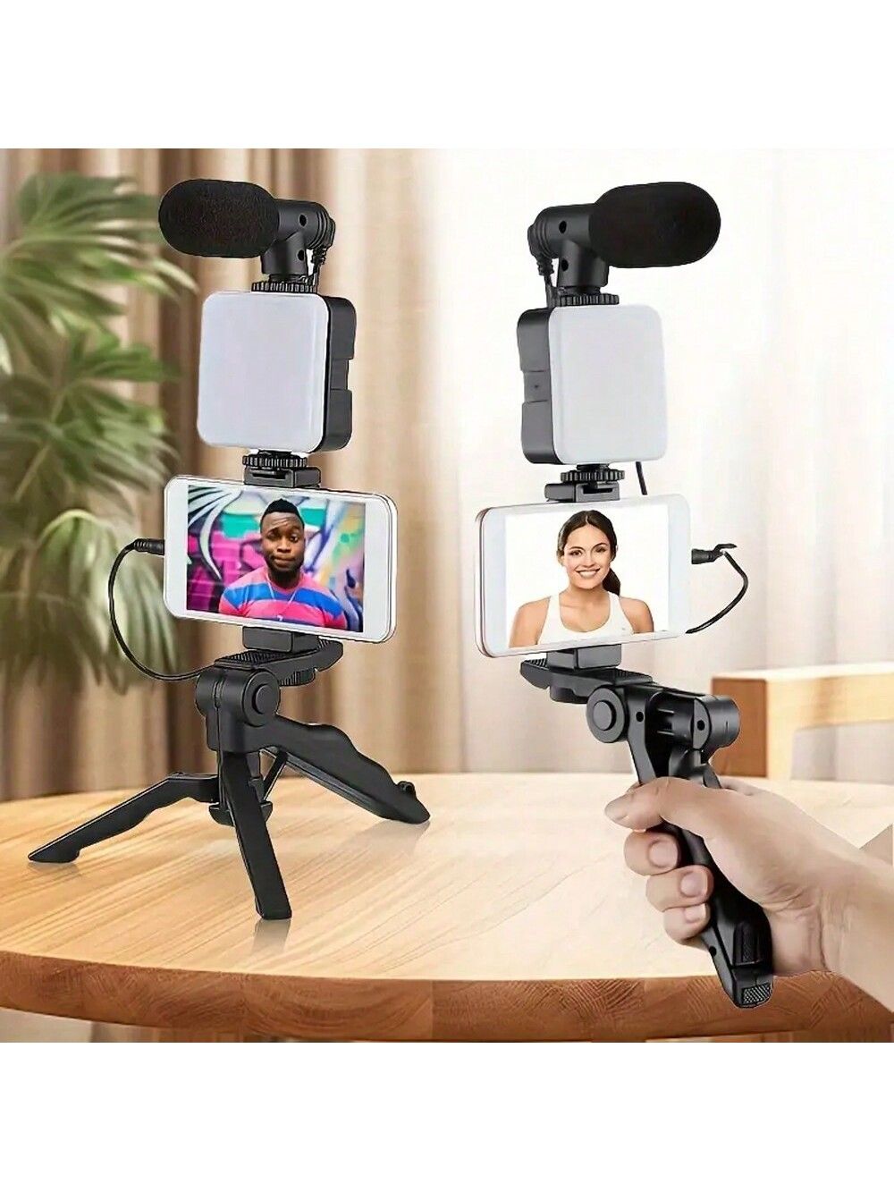AY-49 Vlogging Kit | Portable Video Recording Setup with LED Light, Shotgun Mic & Flexible Tripod without Remote
